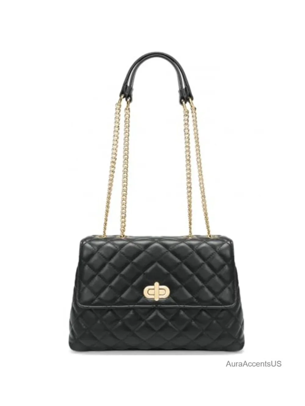 Quilted Vegan Leather Crossbody Bag with Chain Strap